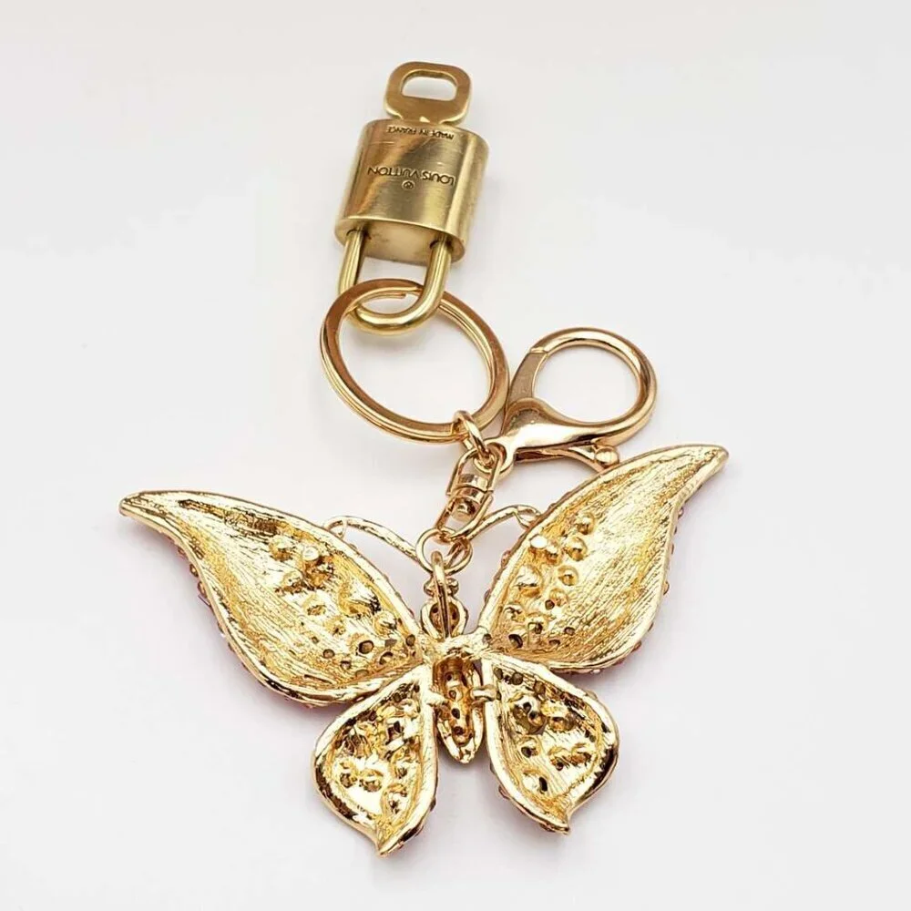 LV Gold Padlock Authentic 🔑 Luxury Bag Charm w/ Unbranded Butterfly Keychain